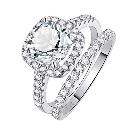 SHELOVES 2.5 CARATS Wedding Rings Set White Cushion CZ Sterling Silver-Engagement Bridal Set Siz 6