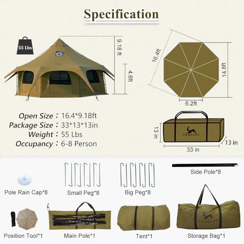 MC circus-olive green Carpa Bell de Lona con Chimenea, 16.4ft x 9.18ft Tienda de Glamping miniatura 7