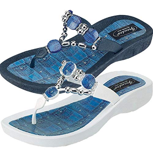 Women's 25574d Denim Beaded Waterproof Sole Thong Flip-Flop Sandals3