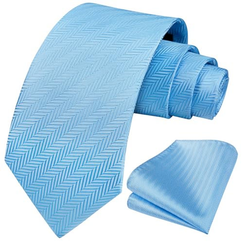 Image of HISDERN Mens Tie Striped Ties and Handkerchief Set Business Formal Woven Pocket Square Wedding College Stripe Necktie