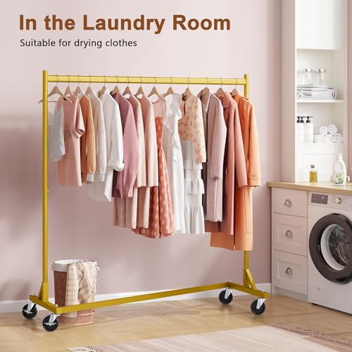 Image of Hoctieon Z Rack, Rolling Clothes Racks with Z-Base, Heavy Duty Garment Rack, Clothing Racks for Hanging Clothes, Sturdy Metal Hanging Holder, Clothes Organizer Rack, Gold