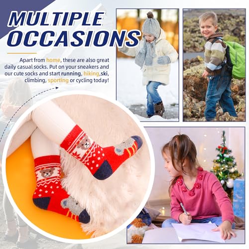 Image of Eocom Kids Wool Socks For Boys Girls Warm Hiking Thermal Winter Cozy Soft Thick Toddlers Crew Boot Socks 6 Pairs