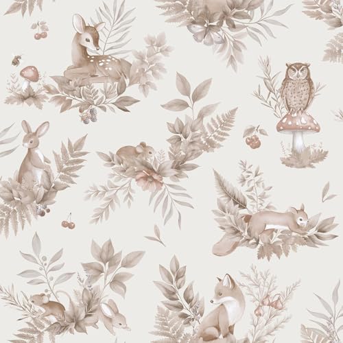 Holden Livre de contes Thème Forêt Amis Animaux ludiques Renards Lapins Hiboux Cerf Papier peint pour chambre d'enfant Chambre à coucher Salle de jeux...