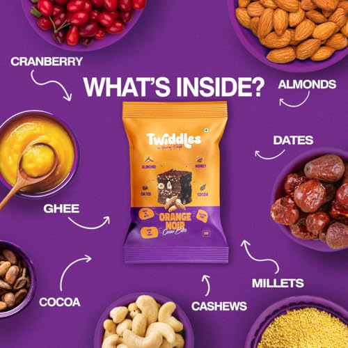 Image of Twiddles Mini Snack Bar Chocolate Orange Belgian Bites , Pack of 12 | Energy Bites | Vegan | Gluten-Free | Millets | Cashew | Natural | Superfood | Healthy Chocolate | 80 Calories | Dates burfi made with Dry fruits & millets