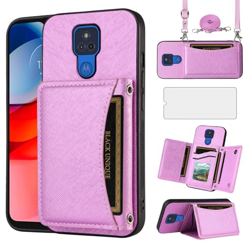 Étui Moto G Play 2021 Asuwish avec protège-écran verre trempé et porte-carte violet XT2093DL