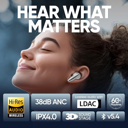 Image of Mivi SuperPods Studio ANC TWS Ear Buds Wireless, 38dB Quad Mic Noise Cancellation, Hi-Res Audio with LDAC, 3D Soundstage, Up to 60H Playback, Bluetooth True Wireless Earbuds