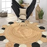 KADIMA DESIGN Jute Teppich Boho wendbar schmutzabweisend Creme Rund 200D 100% Jute, Rücken aus Jute Florhöhe: 5 mm pflegeleicht