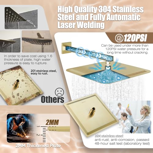 Image of Gabrylly Shower System Gold, High Pressure 12 inch Rainfall Shower heads with Handheld Spray Combo, Modern Bathroom Shower Fixtures, Complete Shower Faucet Set with Valve and Diverter, Brushed Gold
