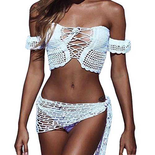 Women Crochet Beach Cover Up Sarong Wrap with Shells Fishnet Bikini Cover Up Shell Beach Scarf Mesh Swimwear Scarves (White)
