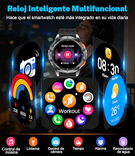LIGE Montre Connectée Homme GPS avec Boussole/Baromètre, Lampe Torche, Écran AMOLED 1,43", Batterie 600mAh, 5ATM, Appels Bluetooth, Suivi Santé pour Android et iOS,DM1-H