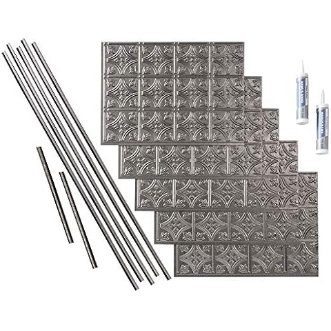 FASÄDE Traditional Style/Pattern 1 Decorative Vinyl Backsplash 15 sq ft Kit in Galvanized Steel Cover