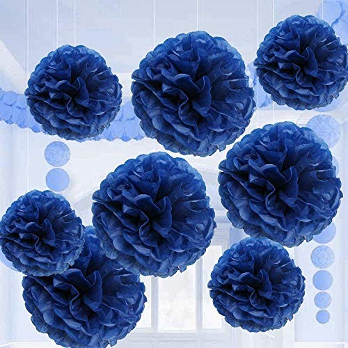30pcs Tissue Pom Poms Yellow Blue Color Party Supplies,Navy Yellow White Silver Birthday Party Decorations Paper Tassel Garland for Bridal Shower Wedding School Ceremony Graduation Theme Party Supplie