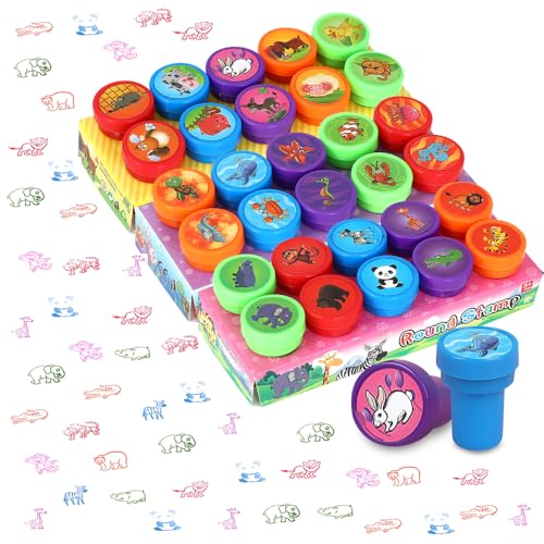 IWILCS Sellos para Niños, 36 Piezas Juego de Sellos de Animales, Sellos Autoentintables para Niños para Regalos de Fiestas Infantiles,Llenador de Bolsas de Regalo,premios Escolares