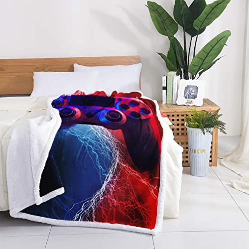 HAVOP Gaming Blanket Throw For Kids Boys Gamepad Gamer Controller And Lightning Printed Blue Red Blankets Throws Soft Sherpa Fleece Blankets Bed Throws For Kids Adults And Teens - Image 4