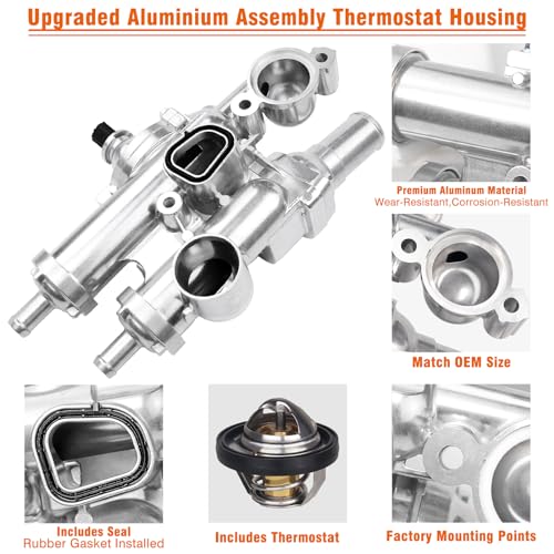 LOREADA Thermostat Housing Upgraded Aluminium Assembly Compatible with Chrysler 200 Dodge Journey Avenger Caliber Sebring Jeep Patriot Compass 2007-2017 1.8L 2.0L 2.4L Replace 68003582AB 902-319