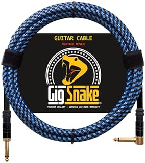 Guitar Cable 10 ft - 1/4 Inch Right Angle Blue Instrument Cable - Professional Quality Electric Guitar Cord and Amp Cable - Low Noise Bass and Guitar Cables - Reliable Cords for a Clean Clear Tone