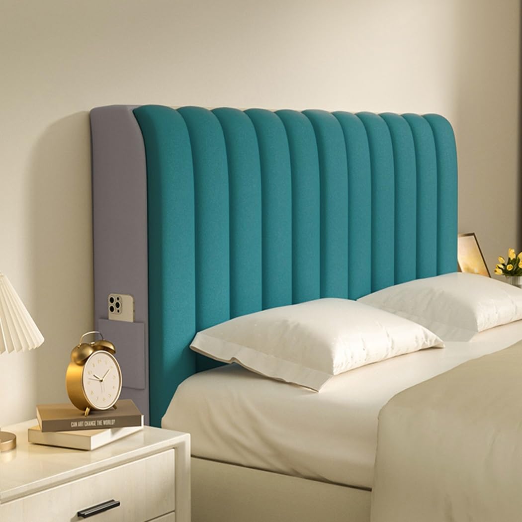 UHVUJDUI Velvet Headboard Cover With Padding,New 2024 Universal Bed Head Cover For Double King Size Bed,Elastic Anti-scratch With Pockets For Metal Frame Bed Wooden Bed (Color : Green, Size : 150cm) — image 1