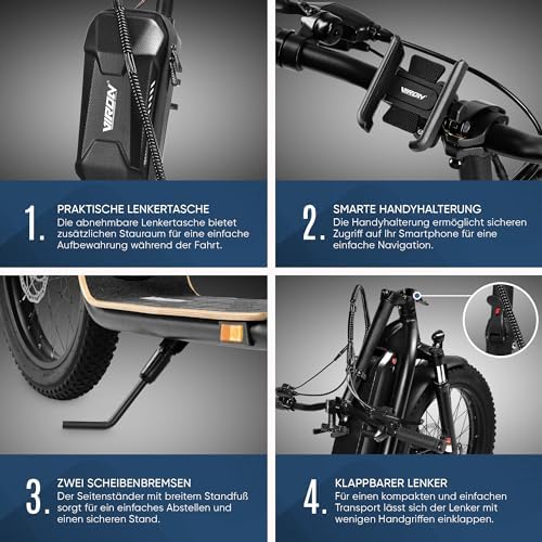 Bild 5 - Elektro Scooter mit Straßenzulassung ABE E-Scooter Elektroroller eKFV Zulassung Faltbar Roller EScooter - schwarz