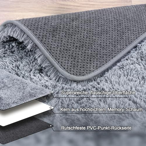 BSGIFT Teppich Hochflor Flauschig 60x110 Läufer Grau, Shaggy Langflor Teppich Wohnzimmer rutschfest für Schlafzimmer Kinderzimmer, Modern Wohnzimmerteppich Bettvorleger High-Pile Carpet