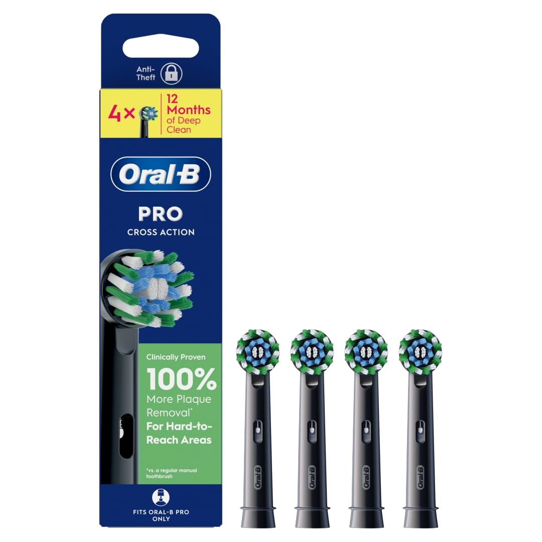 Oral-B Pro Cross Action Elektrische Zahnbürstenköpfe, X-Form und abgewinkelte Borsten für tiefere Plaque-Entfernung, 4 Stück Zahnbürstenköpfe, Schwarz