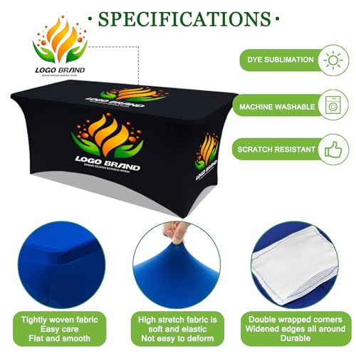 Customized Table Cloth with Logo Personalized Table Cloth for Tradeshow Events Company School Shop Charity Associations (Rectangular Spandex 8FT)