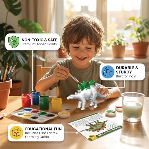 Image of Unscroo DIY 3D Model Painting Kits - Dinosaurs, Ice Age Animals & Unicorns - 3D Printed Art & Craft Hobby Gift for Kids, Teens & Adults - Return Gift Sets (Stegosaurus Single)