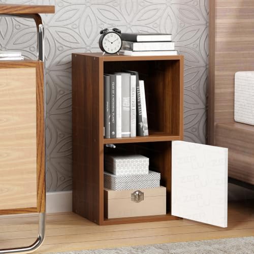 Image of Lukzer 2 Layer Wooden Book Rack /Shelf /Stand | MR-021 /Oak Brown | Multipurpose Storage Cabinet & Bookshelf with Open & Enclosed Shelves | Compact Organizer for Bedroom, Kitchen, Living Room & Office