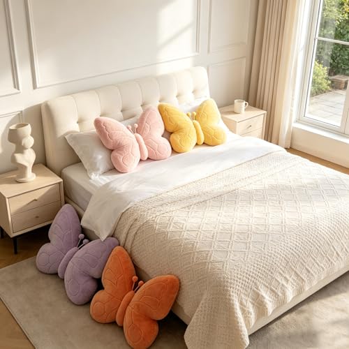 Image of CANGHI Butterfly Pillow,Butterfly Throw Pillow,Yellow 15 inchx18 inch Plush Cushion | Decorative butterfly pillow, soft plush cushion, cute shaped throw pillow for bedroom living room. Aesthetic room decor.