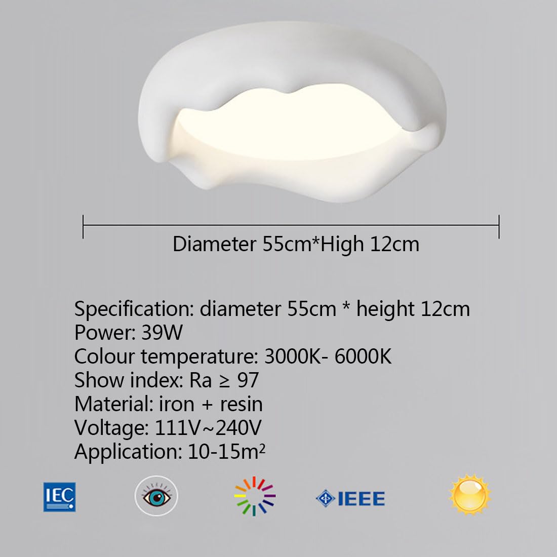 Lampa sufitowa LED, skandynawski kremowy styl, przytulna góra lodowa, pełne spektrum, pielęgnacja oczu, lampy i meble do pokoju dziecięcego, do gabinetu, lampy do sypialni, biała, 55 cm