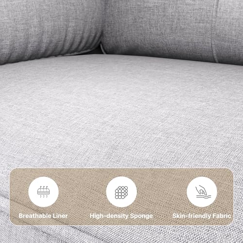 Xbro Sofa 2 Sitzer, 144 x 77 x 77 cm Kleine Couch 2 Sitzer mit Armlehne und Seitentasche, Modernes Stoffsofa für Wohnzimmer, Wohnung, Büro, Einfache Montage, Hellgrau