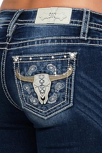 Miss Me Women's Mid-Rise Calista Longhorn Embellished Pockets Bootcut Jeans4