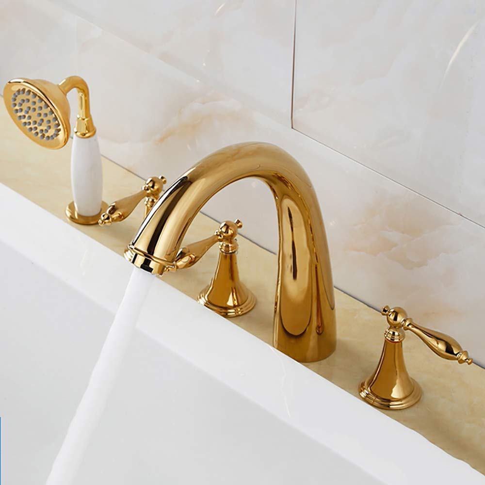 Remplisseur de baignoire à 5 trous de style romain or brillant