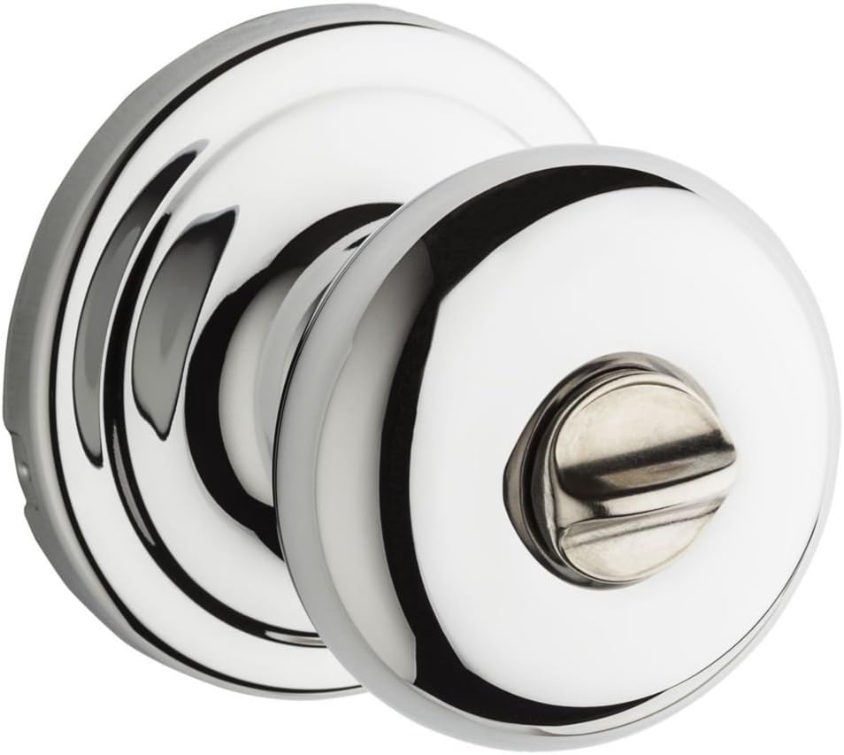 Kwikset Hancock Interior Privacy Door Knob with Lock, Door Handle for Bathroom and Bedroom, Polished Chrome Keyless Turn Lock Doorknob (Pack of 12)