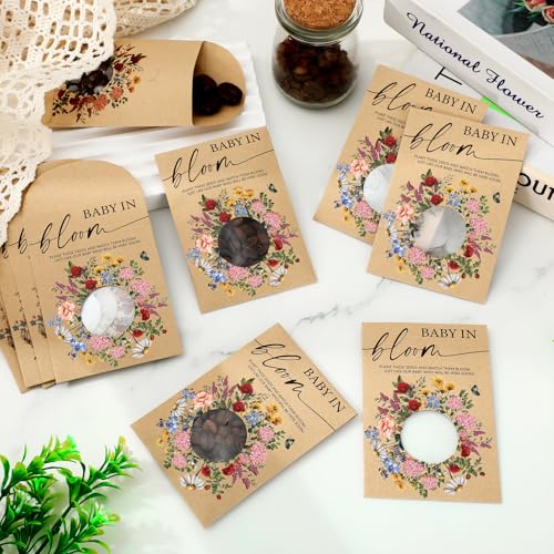 Image of FYSUIMU 50Pcs Wildflower Seed Packets Baby in Bloom Kraft Envelopes with Window Resealable Rustic Floral Seed Storage Pockets for Garden Office Party Favors Supplies, 2.8 x 3.9 inch