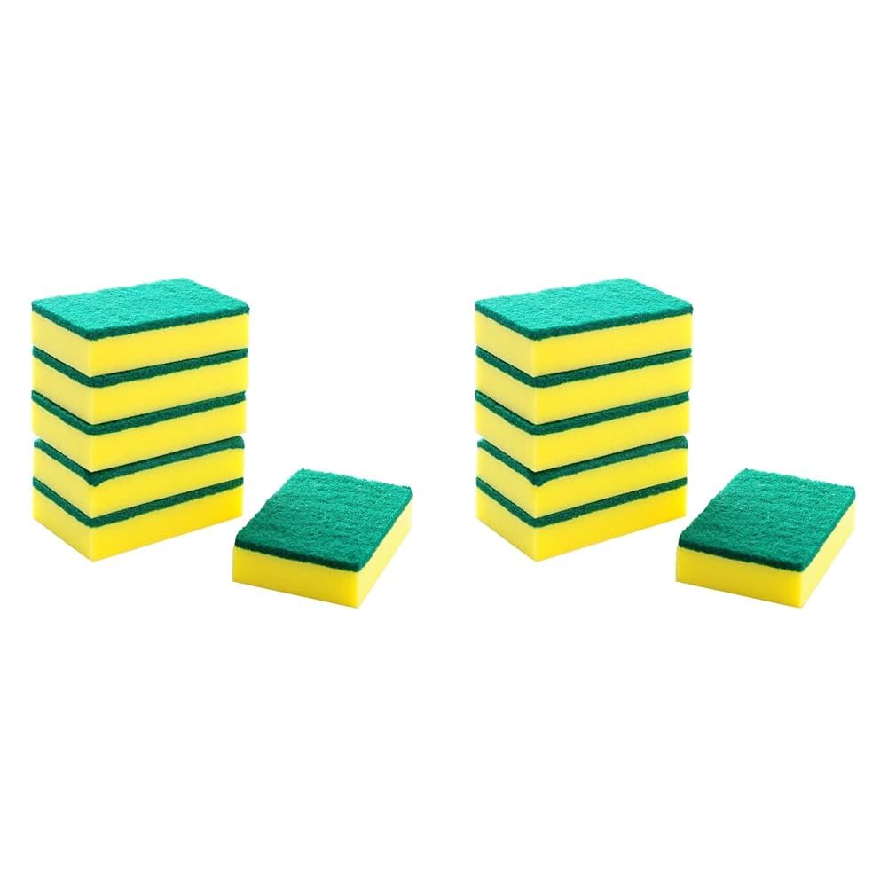 HOMESmith - Large Heavy Duty Scrub Sponge - Dual Sided Dish Washing & Cleaning Scourer - Absorbent, Non-Scratch, Reusable - Pack of 12,Yellow & Green