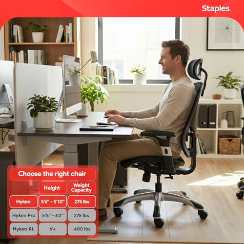 Image of STAPLES Hyken Ergonomic Task Chair, Mesh, Ergonomic, Lumbar Support, Swivel, Black