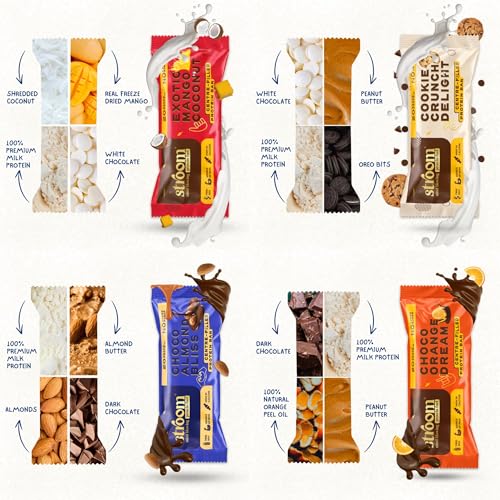 Image of STROOM Asia's First Centre Filled Protein Bar | Pack of 4 | 20g Quality Protein bars | Honey Sweetened | Source of Fibre & Iron l 252 gms (63 gms each bar)