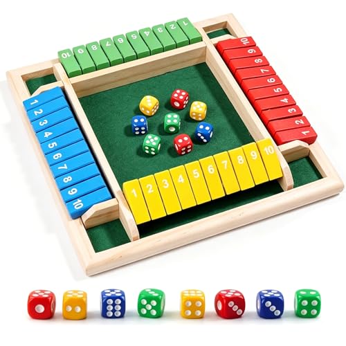 CHUANFU Jeu de Dés en Bois, Shut The Box 4 Joueurs avec 8 Dés, Classique Jeux de Société en...