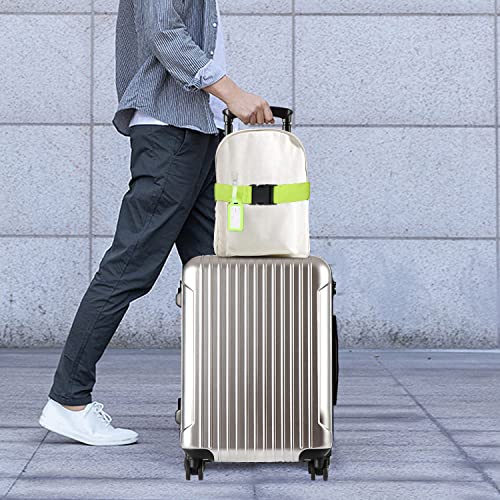Image of 2pcs Adjustable Luggage Straps and 2pcs Travel Suitcase Tags Identifiers, Reusable Over Handle Luggage Strap Set Travel Belt for Airport Traveling Business Trip (Green)