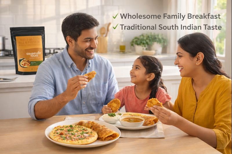 Image of Grainfully Yours Healthy Protein Snack & Breakfast Combo - Protein Puffs Lemon Pudina, Cheesy Tomato & Adai Mix, Plant-Based, High Protein, Roasted Snacks & Traditional Millet Mix, No Preservatives