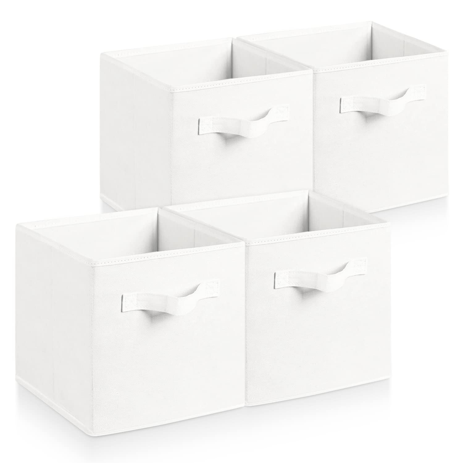 Hibtn Set of 4 Foldable Storage Box, 33 x 38 x 33 cm, Fabric with Handles Storage Cubes And Cloth Storage Organizer Drawer For Closet And Toys Storage, White — image 1