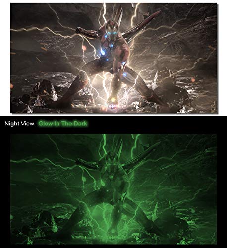 Picture Sensations® Framed Glow In The Dark Canvas Art Print, Iron Man Avengers Endgame Marvel Superheroes - 36"x20"