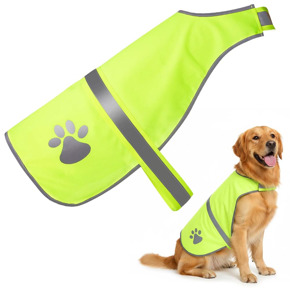 Dog Reflective Vest High Visibility Fluorescent Yellow Safety Jacket with Windproof Elastic Straps and Secure Clasp, Lightweight Fit for Hunting, Hiking, Outdoor & Rescue