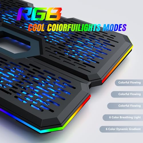 Laptop Cooling Pad, Gaming Laptop Cooler with 10 Quiet Fans, Height Adjustable Laptop Cooling Stand for 12"-17" Laptops, RGB Lights with Laptop Fan with 2 USB Port and Phone Stand - Image 3