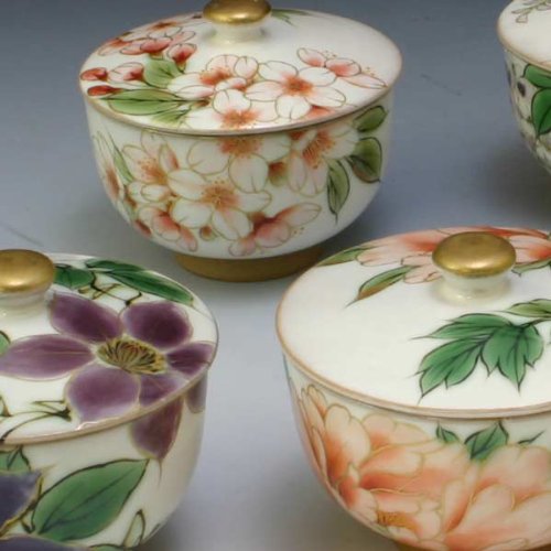 Amazon | 京焼 清水焼 蓋付お茶呑茶碗 富貴五草花 ふうきごそうか
