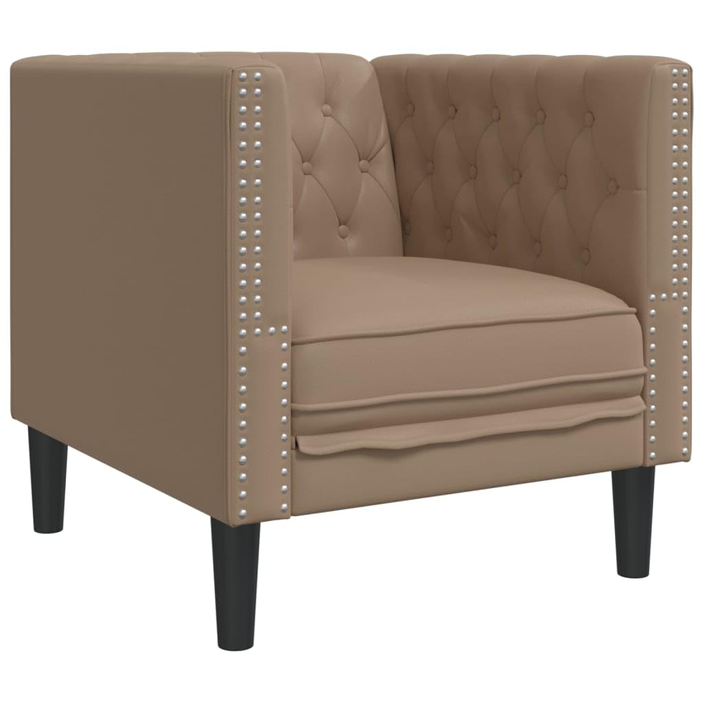 Poltrona Chesterfield in Similpelle Cappuccino con Rivestimento in Ecopelle Durevole e Design Classico per Soggiorno e Sala da Pranzo - Seduta Comoda e Struttura Stabile