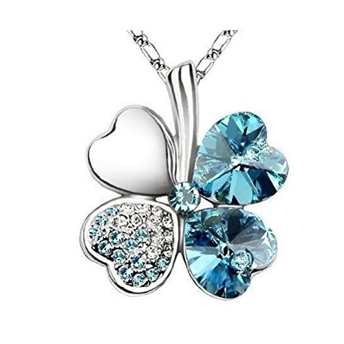 Cascacavelle Aquamarine Bleu Ciel - Éléments Cristal Swarovski Pendentif Trèfle À Quatre Feuilles by
