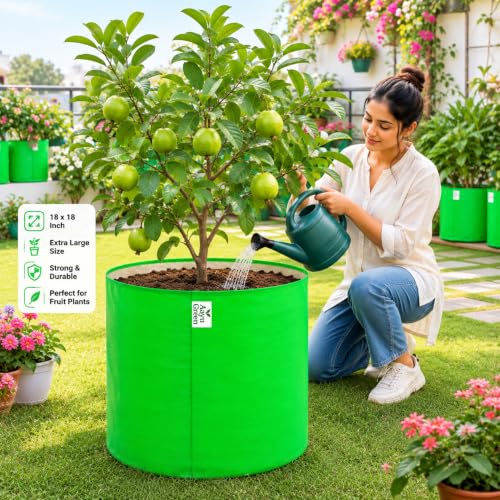 Image of Grow Bag UV Protected 260 GSM | HDPE Grow Bags for Plants | Heavy Duty Green Garden Plant Grow Bag with Drainage Holes | Reusable Vegetable Grow Bag for Terrace Gardening (2, 18X18 INCH)