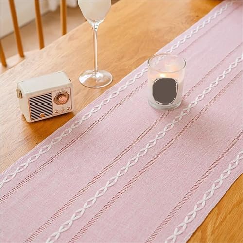 Chemin de table en lin vieux rose 35x180 cm avec glands pour deco de buffet - 6