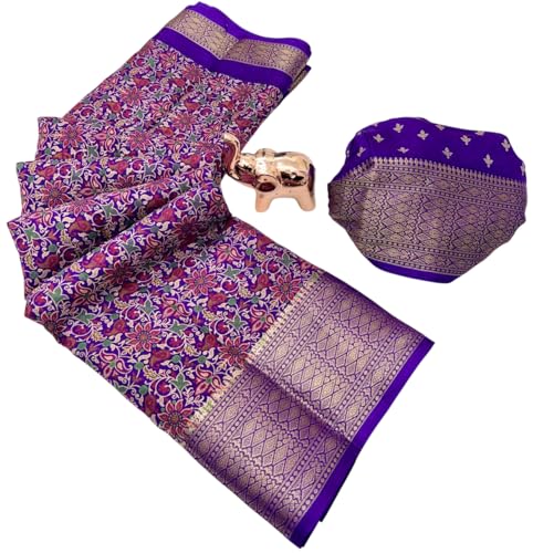 Image of Kashmiri Print Tussar Silk Saree for Women with Unstitched Blouse Piece for All Occasions